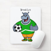 Funny hippo soccer player cartoon muismat (Met muis)