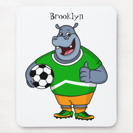 Funny hippo soccer player cartoon muismat (Voorkant)