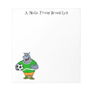 Funny hippo soccer player cartoon notitieblok