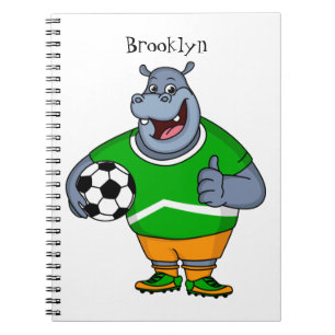 Funny hippo soccer player cartoon notitieboek