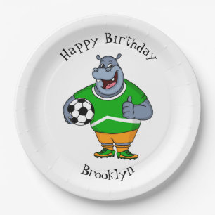 Funny hippo soccer player cartoon papieren bordje