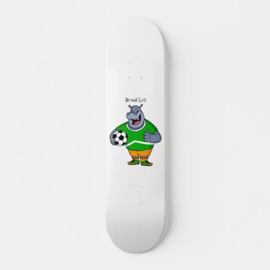 Funny hippo soccer player cartoon persoonlijk skateboard (Voorkant)