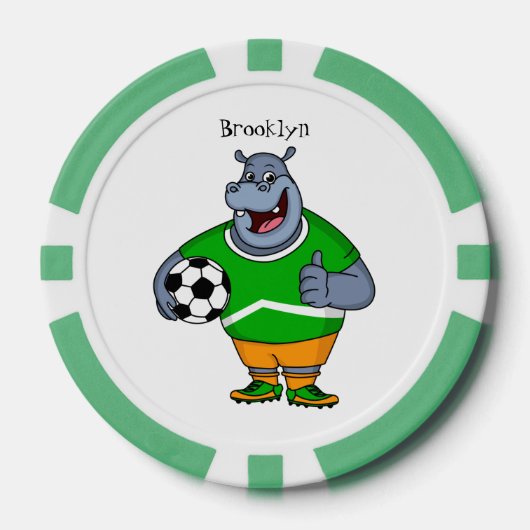 Funny hippo soccer player cartoon poker chips (Voorkant)