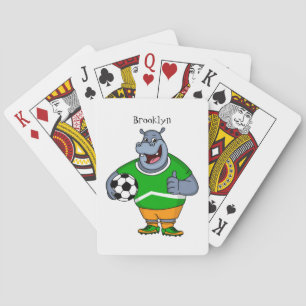 Funny hippo soccer player cartoon pokerkaarten