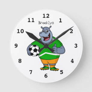 Funny hippo soccer player cartoon ronde klok