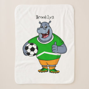 Funny hippo soccer player cartoon sherpa deken