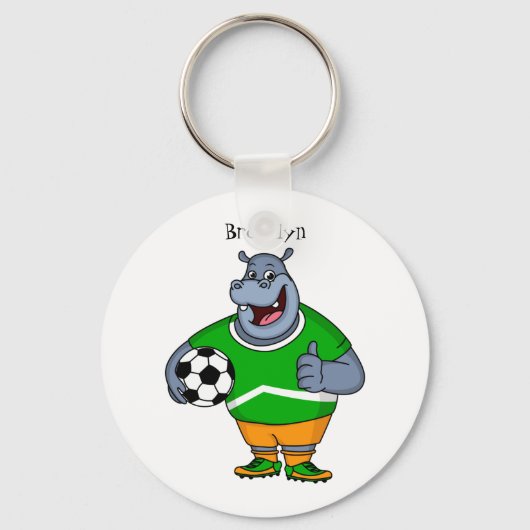 Funny hippo soccer player cartoon sleutelhanger (Voorkant)