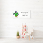 Funny hippo soccer player cartoon spandoek (Insitu)