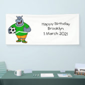 Funny hippo soccer player cartoon spandoek (Beurs)