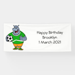 Funny hippo soccer player cartoon spandoek