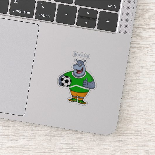 Funny hippo soccer player cartoon sticker (Detail)