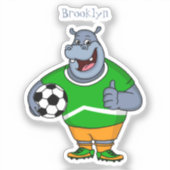 Funny hippo soccer player cartoon sticker (Voorkant)