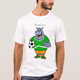 Funny hippo soccer player cartoon t-shirt