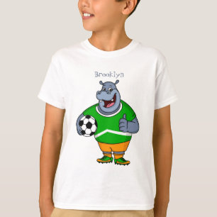 Funny hippo soccer player cartoon t-shirt