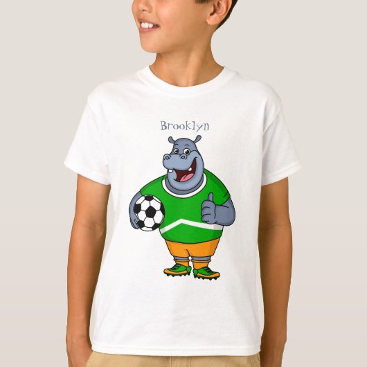 Funny hippo soccer player cartoon t-shirt (Voorkant)