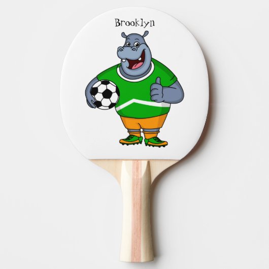 Funny hippo soccer player cartoon tafeltennisbatje (Voorkant)