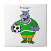 Funny hippo soccer player cartoon tegeltje (Voorkant)