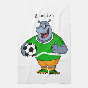 Funny hippo soccer player cartoon theedoek