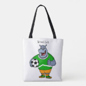 Funny hippo soccer player cartoon tote bag (Achterkant)