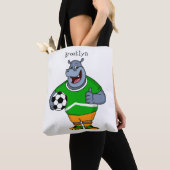 Funny hippo soccer player cartoon tote bag (Dichtbij)