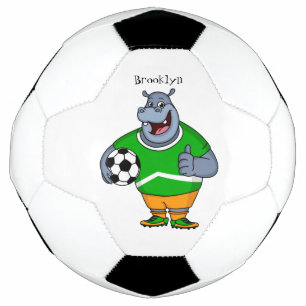 Funny hippo soccer player cartoon voetbal