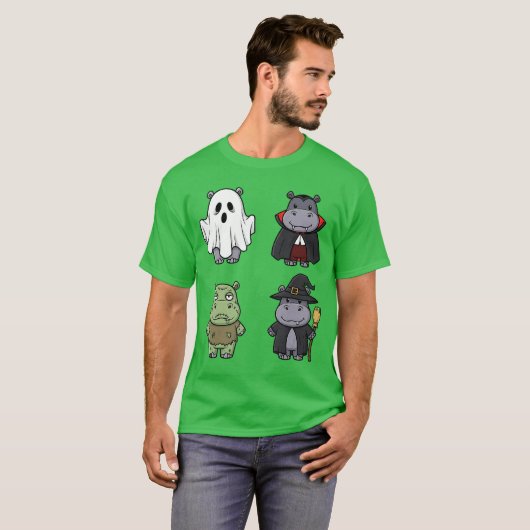 Funny Hippo Spooky Ghost Boo Horror Pumpkin Hippo T-shirt (Voorkant volledig)