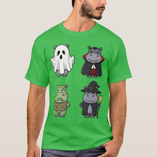 Funny Hippo Spooky Ghost Boo Horror Pumpkin Hippo T-shirt (Voorkant)