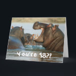 Funny Hippopotamus Hippo Happy 18th Birthday Kaart<br><div class="desc">Dit ontwerp bevat een grappig afbeelding van een groep Hippopotami! Ideaal voor speciale gelegenheden zoals verjaardagen,  verjaardagen en meer. Als u het ontwerp wilt personaliseren door het bericht,  de leeftijd of het lettertype te wijzigen,  klikt u op "Ontwerp bewerken".</div>