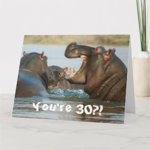 Funny Hippopotamus Hippo Happy 30th Birthday Card Kaart