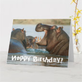 Funny Hippopotamus Hippo Happy Birthday Kaart (Gele Bloem)