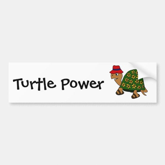 Funny Hippy Flower Turtle Cartoon Bumpersticker (Voorkant)