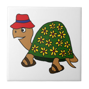 Funny Hippy Flower Turtle Cartoon Tegeltje