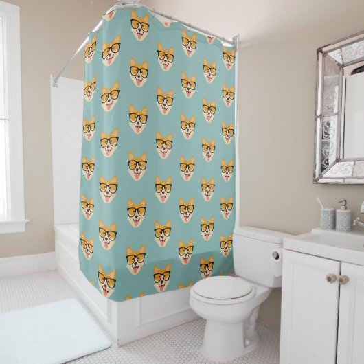 Funny Hipster Corgi Pattern Douchegordijn (In situ)