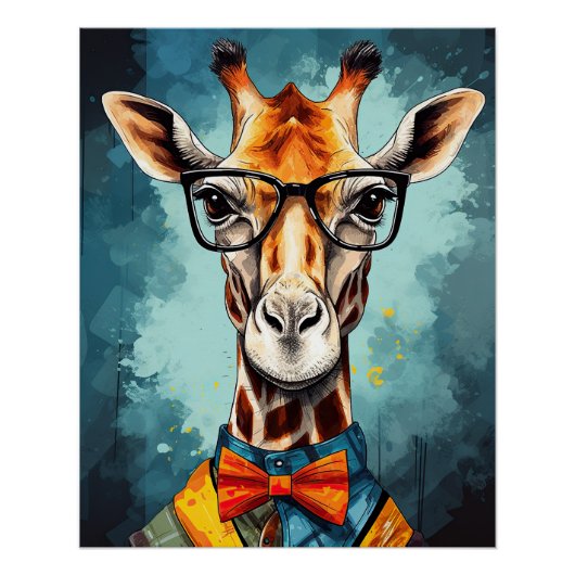 Funny Hipster Giraffe Zoo Dieren Wildlife Urban Perfect Poster (Voorkant)