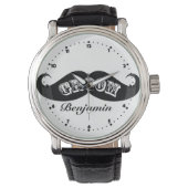 Funny Hipster Groom Mustache Horloge (Voorkant)