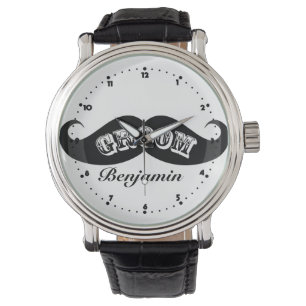 Funny Hipster Groom Mustache Horloge