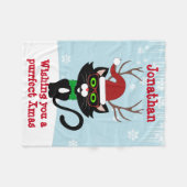 Funny Hipster-kerstkat met geweien Fleece Deken (Voorkant (Horizontaal))