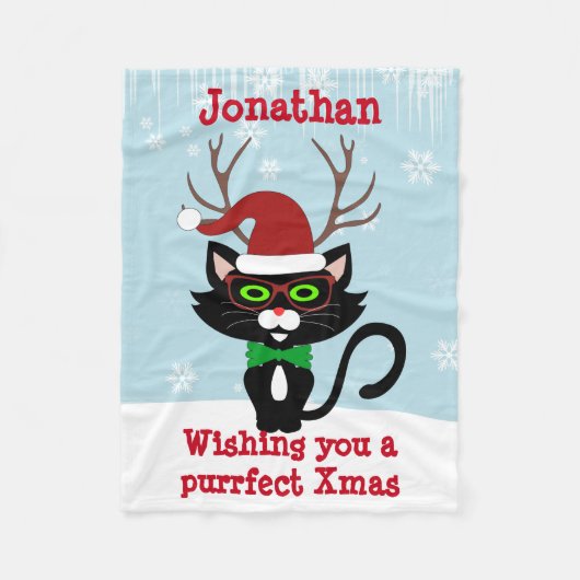 Funny Hipster-kerstkat met geweien Fleece Deken (Voorkant)