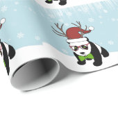 Funny Hipster Kerstmis Panda met geweien Cadeaupapier (Rol Hoek)