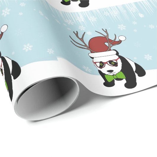 Funny Hipster Kerstmis Panda met geweien Cadeaupapier (Rol Hoek)