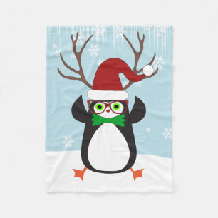Funny Hipster-kerstpinguïn met Antlers Fleece Deken