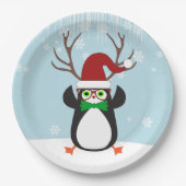 Funny Hipster-kerstpinguïn met geweien Papieren Bordje (Voorkant)
