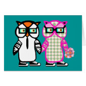 Funny Hipster Owl Wedding Bride & Groom Blank Card (Voorkant Horizontaal)