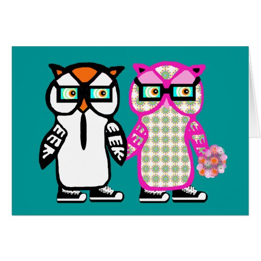 Funny Hipster Owl Wedding Bride & Groom Blank Card (Voorkant Horizontaal)