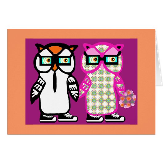 Funny Hipster Owl Wedding Bride & Groom Blank Card (Voorkant Horizontaal)