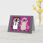 Funny Hipster Owls Happy Jubileum Kaart (Gele Bloem)