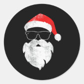 Funny Hipster Santa Face With Hat Beard &amp; Gles Ronde Sticker (Voorkant)