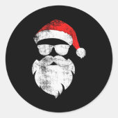 Funny Hipster Santa Face With Hat Beard & Gles Ronde Sticker (Voorkant)