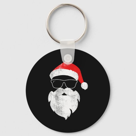 Funny Hipster Santa Face With Hat Beard & Gles Sleutelhanger (Voorkant)