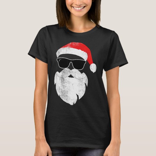 Funny Hipster Santa Face With Hat Beard &amp; Gles T-shirt (Voorkant)